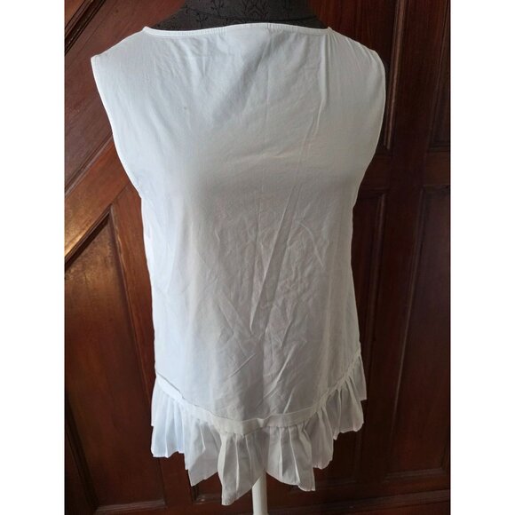J jill XS White Shirt Collection Pleated Hem Tank Top Sleeveless - Picture 2 of 8